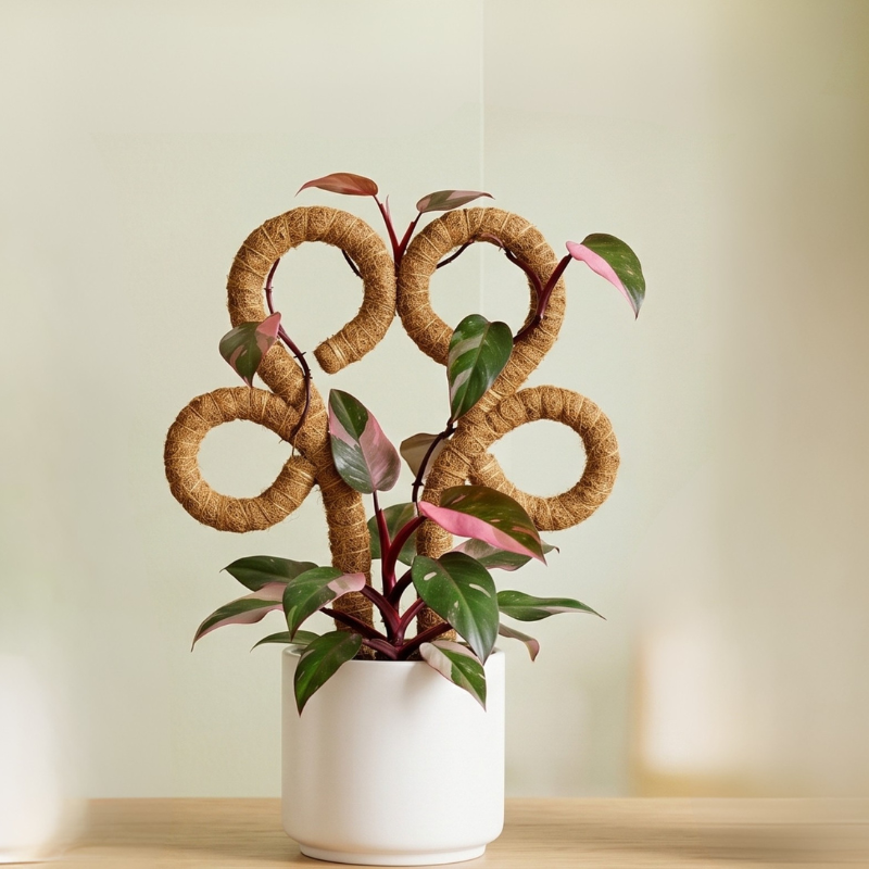 Pretzel shaped moss pole supporting plant growth